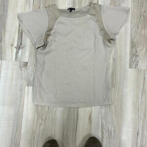 Cream and grey short sleeve blouse
